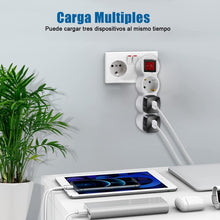 Cargar imagen en el visor de la galería, Adaptador Plano con Interruptor y Tres Enchufes Schuko, hasta Carge 3680W, 16A, 250V, Blanco