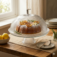 Cargar imagen en el visor de la galería, Tartera de Cristal con Pie y tapa, Soporte para Pasteles Tarta bizcochos Ice Cake