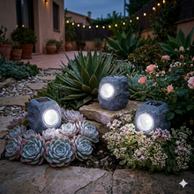 Cargar imagen en el visor de la galería, Luces Solares tipo Piedra para Jardín (Set de 4) - Luz LED Fría, Auto Encendido, Ideal para Macetas y Senderos