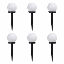 Cargar imagen en el visor de la galería, Set de 6 Luces Solares LED para Jardín con Forma de Bola Blanca - Lámpara de Exterior Impermeable, Luz Blanca Fría, Estaca de Plástico para Decoración de Caminos y Patio
