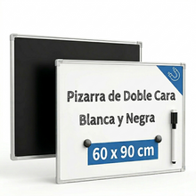 Cargar imagen en el visor de la galería, Pizarra Magnética Doble Cara Blanca y Negra 90x60 cm Marco de Aluminio – Oficina, Casa, Escuela | Planificador, Mensajes y Reuniones | Montaje Horizontal y Vertical