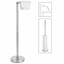 Cargar imagen en el visor de la galería, Soporte Portarrollos de Baño de Pie 2 en 1 - Portarrollos con Brazo Abatible 90º - Acero Inoxidable Anti-óxido - Diseño Moderno para Aseo - 72x15 cm - Plata Brillante