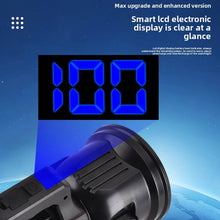 Cargar imagen en el visor de la galería, Linterna de Mano LED Recargable Tipo C con Trípode – Carga Solar, Power Bank, 7 Modos de Luz y Pantalla de Batería
