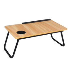 Cargar imagen en el visor de la galería, Mesita Multiuso Plegable de Madera – Escritorio Portátil para Cama o Sofá con Soporte Ajustable, Portavasos y Patas Plegables (55x32,5x25 cm)