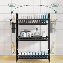 Cargar imagen en el visor de la galería, Estantería Escurridor de Platos de 3 Niveles para Cocina | Estructura Metálica con Bandeja de Plástico, Porta Cubiertos y Soportes Multifuncionales