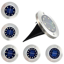 Cargar imagen en el visor de la galería, Set 6 Luces Solares 8 LED Blanco Frío para Jardín Ø11.5 cm Acero y Plástico