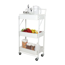 Cargar imagen en el visor de la galería, Carrito de Almacenamiento Multifuncional de Metal Plegable con 3 Niveles y Ruedas – Blanco o Negro