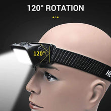Cargar imagen en el visor de la galería, Linterna de cabeze frontal led recargables USB-C – 2 Modelos A/B – 5/6 Modos – Ajustable – IPX4 gran luminosidad e iluminacion para campo, camping al aire libre, escalada de montaña y minería y reparación de automóviles