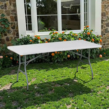 Cargar imagen en el visor de la galería, Mesa Plegable Portatil Rectangular Blanca PLÁSTICO 180X75.5X74CM Exterior e Interior Mueble de Camping Mesa de campamento