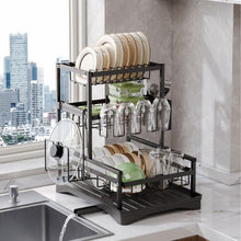 Cargar imagen en el visor de la galería, Estantería Escurridor de Platos de 3 Niveles para Cocina | Estructura Metálica con Bandeja de Plástico, Porta Cubiertos y Soportes Multifuncionales