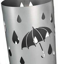 Cargar imagen en el visor de la galería, Paragüero contemporáneo Plateado de Metal Redondo con Tallado de Gotas de Lluvia