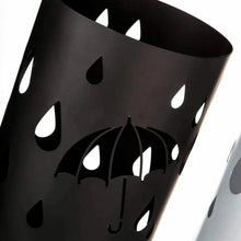 Cargar imagen en el visor de la galería, Paragüero contemporáneo Plateado de Metal Redondo con Tallado de Gotas de Lluvia