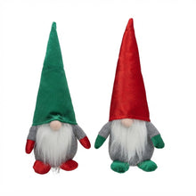 Cargar imagen en el visor de la galería, Set de 2 Gnomos de Navidad de Peluche con Gorro Alto – Adornos Navideños Decorativos de Poliéster y Arena (16x11x30 cm)