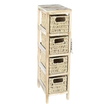 Cargar imagen en el visor de la galería, Mueble Sinfonier Cajonera MDF / Paulwonia Con 4 Cestas Trenzada - Color Blanco, Mueble de almacenaje con 4 cestas, Mesillas de noche, Muebles de dormitorio o Baño