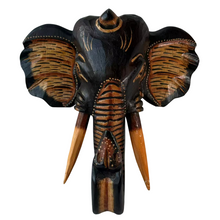 Cargar imagen en el visor de la galería, Cabeza Elefante de Pared de Madera Marrón hecho a mano decoración del hogar