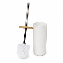 Cargar imagen en el visor de la galería, Juego de Accesorios de Baño 4-5 Piezas de Plástico y Bambú – Accesorios de baño Vaso Portacepillos de Dientes, Dispensador de jabón, Plato de jabón / jabonera, Escobillero de aseo / Cepillo de inodoro