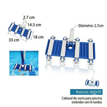 Cargar imagen en el visor de la galería, Cabezal de Vacío para Piscina Estándar con 8 Ruedas, Limpiafondos Manual de Gran Eficiencia, Compatible con Manguera de 2.7cm, Material ABS+PE