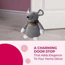 Cargar imagen en el visor de la galería, Bonito ratón con bufanda, perro, gato, saco para puerta, tope de puerta de relleno de arena, animales pesados, 1 kg, bonita decoración del hogar, juguete para niños (gris)