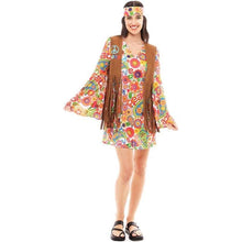 Cargar imagen en el visor de la galería, Disfraz de Hippie Flores con chaleco mujer Adulto para Carnaval fiesta Teatro