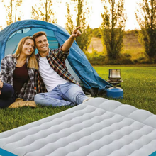Cargar imagen en el visor de la galería, Colchón cama hinchable queen azul y blanco, grande, camping, acampada