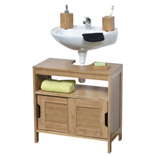 Cargar imagen en el visor de la galería, Mueble de Baño Armario Bajo Lavabo Bambú con 2 Puertas Correderas y 1 Estante Interior - MAHE