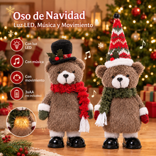 Cargar imagen en el visor de la galería, Oso de Peluche Navideño Animado con Luz, Música y Movimiento - 17x10x40 cm (Modelos Surtidos)