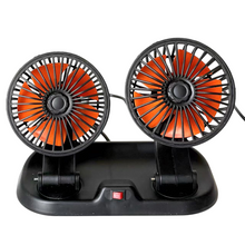 Cargar imagen en el visor de la galería, Ventilador para Coches Camiónes doble cabezas Giratorios 360º con sus Mangos Ajustable con Enchufe de mechero (12V / 24 V)