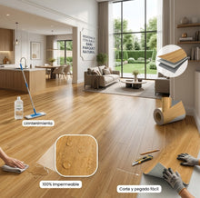 Cargar imagen en el visor de la galería, Suelo PVC Adhesivo Imitación Madera Bari Parquet Natural 0,9 mm | Impermeable, Autoadhesivo, Fácil Instalación para Cocina, Baño y Salón