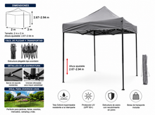 Cargar imagen en el visor de la galería, Carpa Plegable 2x2 m Impermeable con Altura Regulable 2,67-2,94 m | Cenador Portátil para Jardín, Terraza, Camping y Eventos | Estructura de Acero + PVC 420D