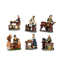 Cargar imagen en el visor de la galería, Figura de Belen de Oficios Trabajadores, Carnicero, Panadera, Zapatero, Herrero, Alfarero, leñador, Resina 6 Piezas 9x5.5x11 cm aproximamente para decoracion de navidad