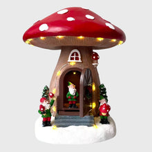 Cargar imagen en el visor de la galería, Escena Casa de Forma Seta Resina Con Luz Led Música Navideña Movimiento 18x16x23 cm cm para Decoracion de Navidad