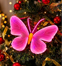 Cargar imagen en el visor de la galería, Adorno Navideño Mariposa Luminosa LED Multicolor y Alas en Movimiento para Árbol de Navidad