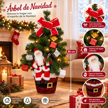 Cargar imagen en el visor de la galería, Árbol de Navidad 80 cm con Papá Noel, Lazo y Regalos - Decoración Navideña con Maceta Decorada de 80 Centímetros