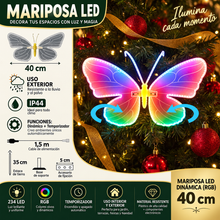 Cargar imagen en el visor de la galería, Adorno Navideño Mariposa Luminosa LED Multicolor y Alas en Movimiento para Árbol de Navidad