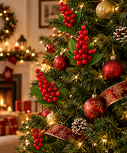 Cargar imagen en el visor de la galería, Decoración Navideña Artificial para Árbol de Navidad – Ramos Decorativos con Frutos Rojos, Flores de Pascua y Muérdago – Varias Opciones para Decorar Árbol, Centro de Mesa y Hogar