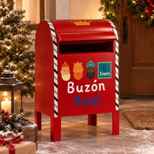 Cargar imagen en el visor de la galería, Buzón Real de Metal para Reyes Magos - Carta 6 de Enero, Decoración Navideña Infantil con Ilustración de Melchor, Gaspar y Baltasar