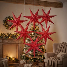 Cargar imagen en el visor de la galería, Set de 6 a 12 Colgantes de Estrellas de Papel de 67 cm - Decoración Navideña Colgante Estrella de Adviento Roja o Blanca