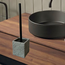 Cargar imagen en el visor de la galería, Juego Set de accesorios de baño de poliresina vaso loción dispensador de jabón plato de jabón jabonera cepillo de inodoro escobilla de aseo cuadrado gris oscuro efecto piedra
