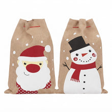 Cargar imagen en el visor de la galería, Set de 2 Sacos de Navidad de Tela de Cáñamo – Saco de Regalos para Decoración Navideña