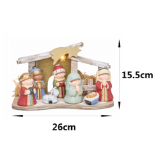 Cargar imagen en el visor de la galería, Nacimiento Infantil de Navidad con Luz LED Cálida, Figura Decorativa de Resina, 15,5 x 26 cm