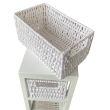 Cargar imagen en el visor de la galería, Mueble Sinfonier Cajonera MDF / Paulwonia Con 4 Cestas Trenzada - Color Blanco, Mueble de almacenaje con 4 cestas, Mesillas de noche, Muebles de dormitorio o Baño