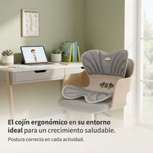 Cargar imagen en el visor de la galería, Cojin Ergonomico Infantil y Juvenil para Silla de Estudio - Corrector de Postura de Espalda y Coxis, Diseño Mariposa Antideslizante, Ideal para Niños y Estudiantes (Gris/Rosa)