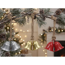 Cargar imagen en el visor de la galería, Pack 6 Campanas Cascabeles Navideños Colgantes Dobles con Cuerda de Yute - Adornos Rústicos para Árbol de Navidad y Decoración del Hogar