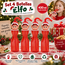 Cargar imagen en el visor de la galería, Set 4 Botellas Elfo de Plástico 430 ml con Pajita Flexible – Botellas Infantiles Reutilizables