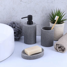 Cargar imagen en el visor de la galería, Accesorios de baño de poliresina, vaso loción, dispensador de jabón, plato de jabón jabonera, cepillo de inodoro escobilla de aseo gris