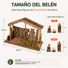 Cargar imagen en el visor de la galería, Casa Portal Madera con musgo para belén de un Nacimiento navidad diseño realista