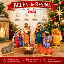 Cargar imagen en el visor de la galería, BELÉN de Resina 8 Figuras 12 cm – Nacimiento Navideño con Reyes Magos, María, José y Animales