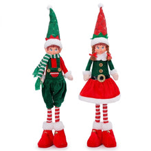 Cargar imagen en el visor de la galería, Muñecos Duendes de Navidad Peluche (49 cm / 59 cm) – Pareja de Elfos Navideños de Pie / Sentados con Patas Largas (Rojo y Verde)