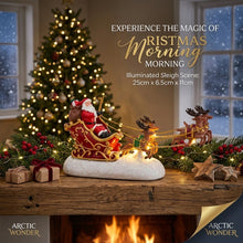 Cargar imagen en el visor de la galería, Adorno Navideño Papá Noel en Trineo con Renos Iluminado con Luz LED, Decoración de Navidad para Mesa, Estantería o Portal de Belén (25x6.5x11 cm) - Gerimport