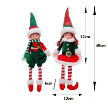 Cargar imagen en el visor de la galería, Muñecos Duendes de Navidad Peluche (49 cm / 59 cm) – Pareja de Elfos Navideños de Pie / Sentados con Patas Largas (Rojo y Verde)